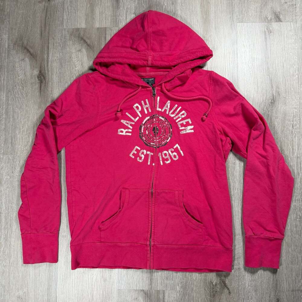 Y2K Polo Jeans Co Ralph Lauren Women's Full-Zip Pink Hoodie XL